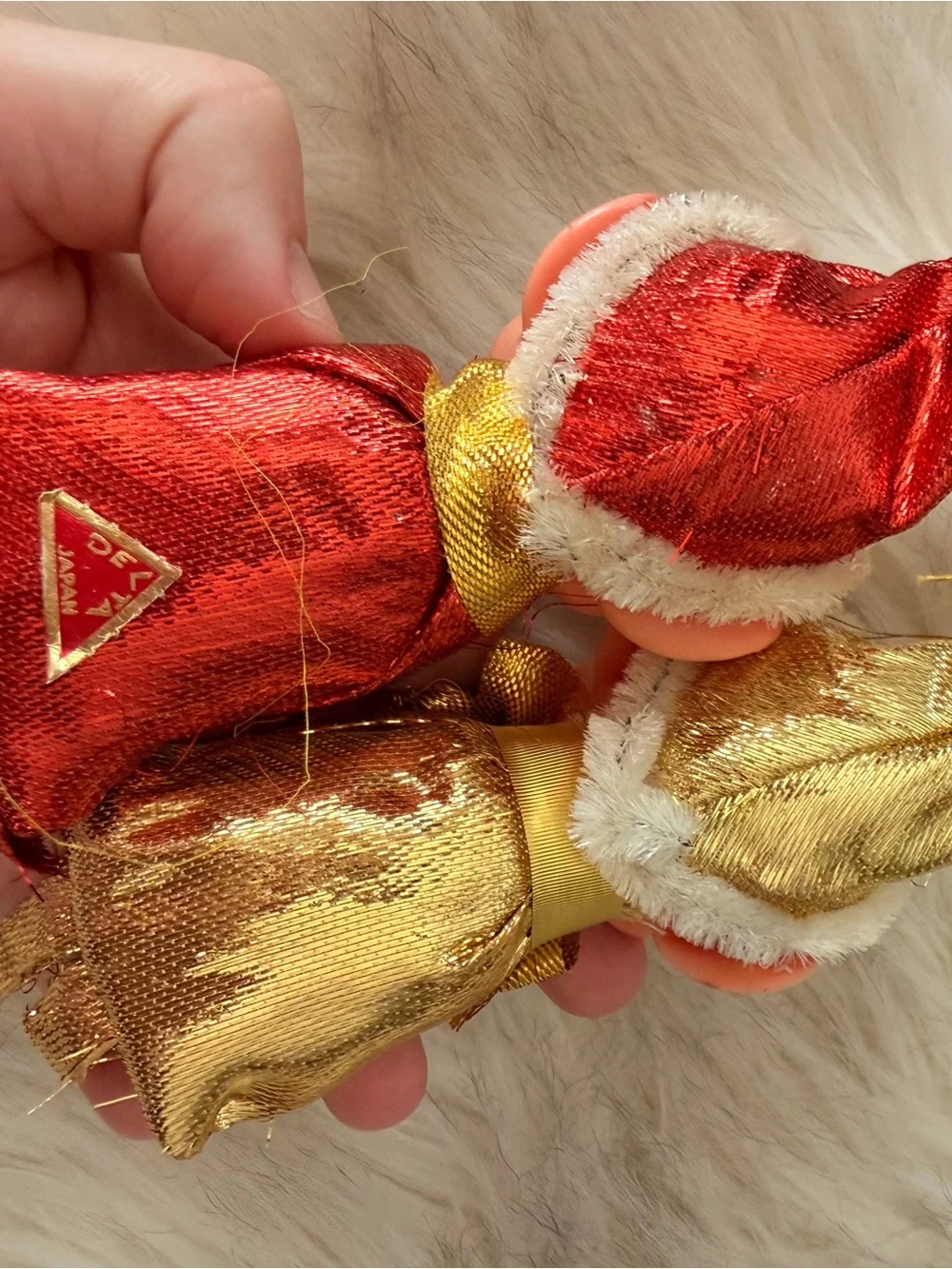 Metallic ‘Knee Huggers’ Mid century ornament (set of 2)